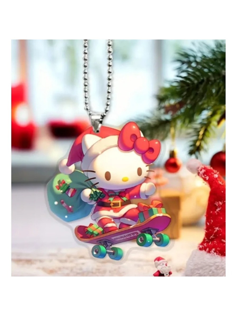 Hello Kitty Christmas Tree Acrylic Keychain Ornament Cute Multicolor Holiday
